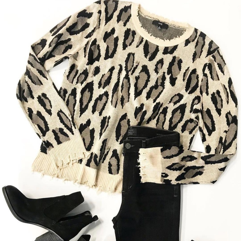 Distressed Leopard Print Sweater